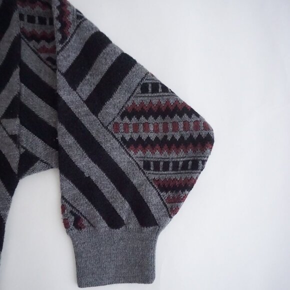 Vintage Toscano Gray Geometric Pattern Sweater Eclectic Grandpa Retro Mens 3D L - Picture 4 of 10